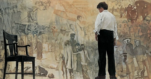 踱步(陈逸飞1979年创作的反思中国近代史的油画作品)