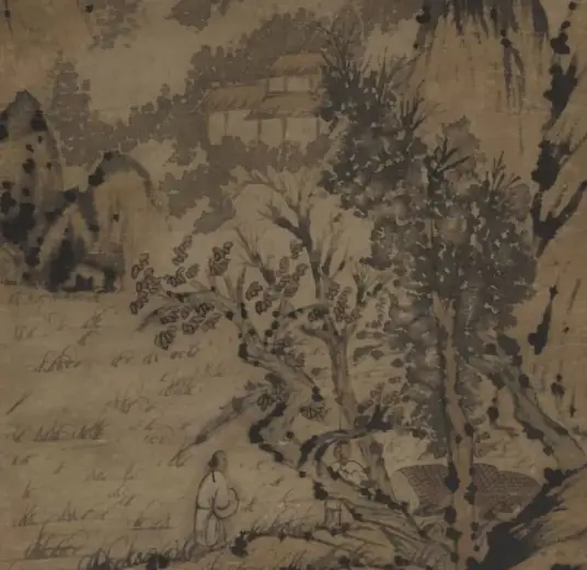 江干访友图(清代石涛创作纸本水墨设色画)