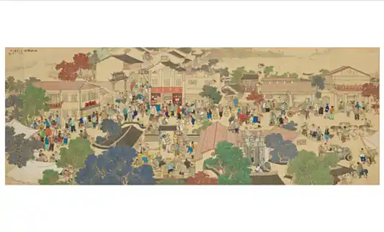 山城闹市(杨奠安创作的纸本设色中国画)